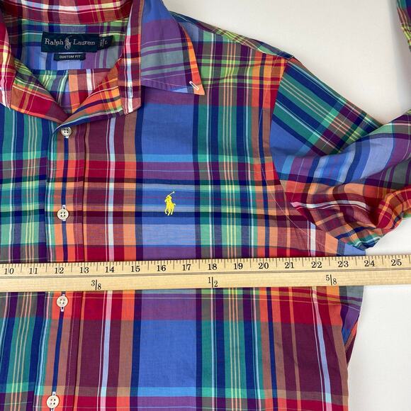 Ralph Lauren Plaid Button Up Custom Fit Colorful Yellow Pony Mens Large - Picture 5 of 8